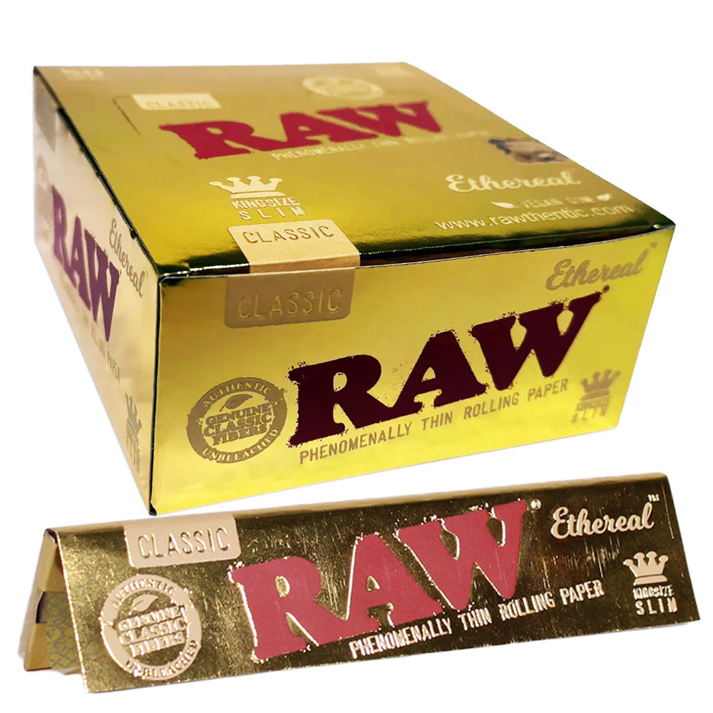 RAW | ETHEREAL Kingsize Slim Rolling Papers | Ultra Thin | 32 Leaves Per Booklet | 50 Booklets Per Box