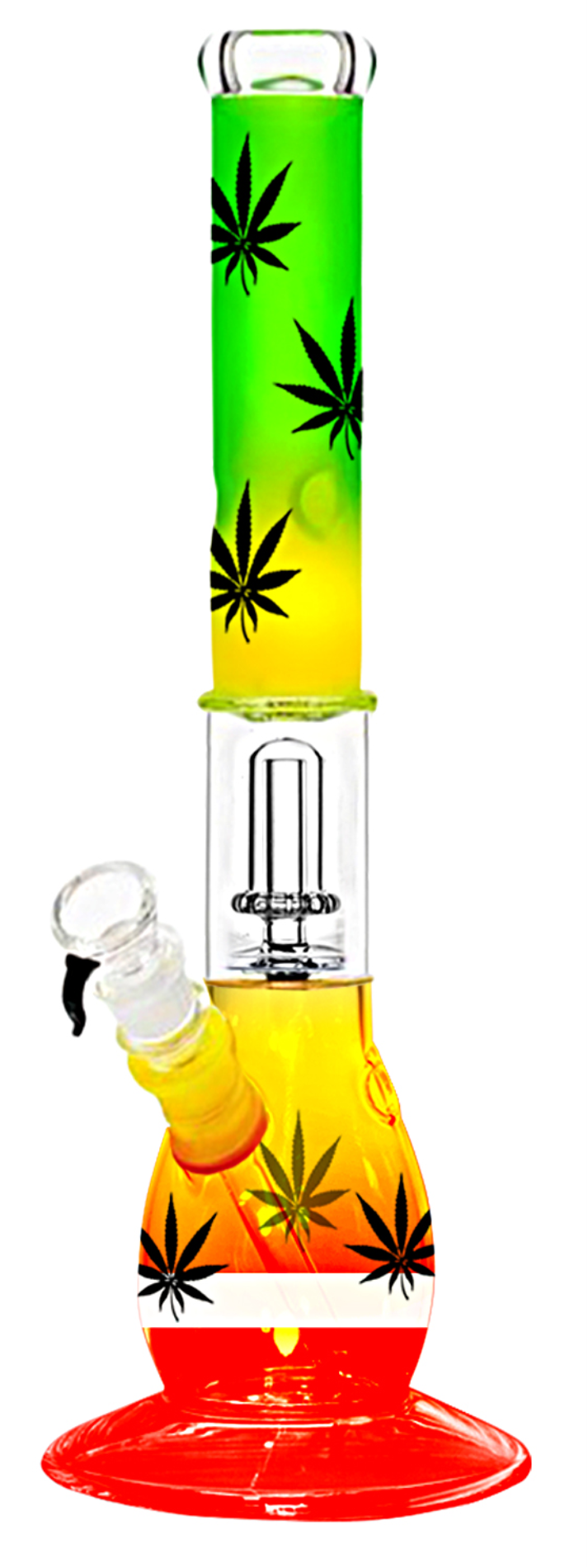 40cm Glass Rasta Coloured Leaf Waterpipe | Vase Style | Percolator + Ice Pinch |