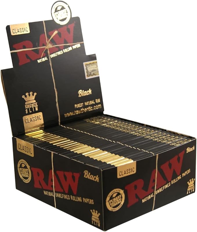 RAW | BLACK Kingsize Rolling Papers | 32 Leaves Per Pack | 50 Packs Per Box