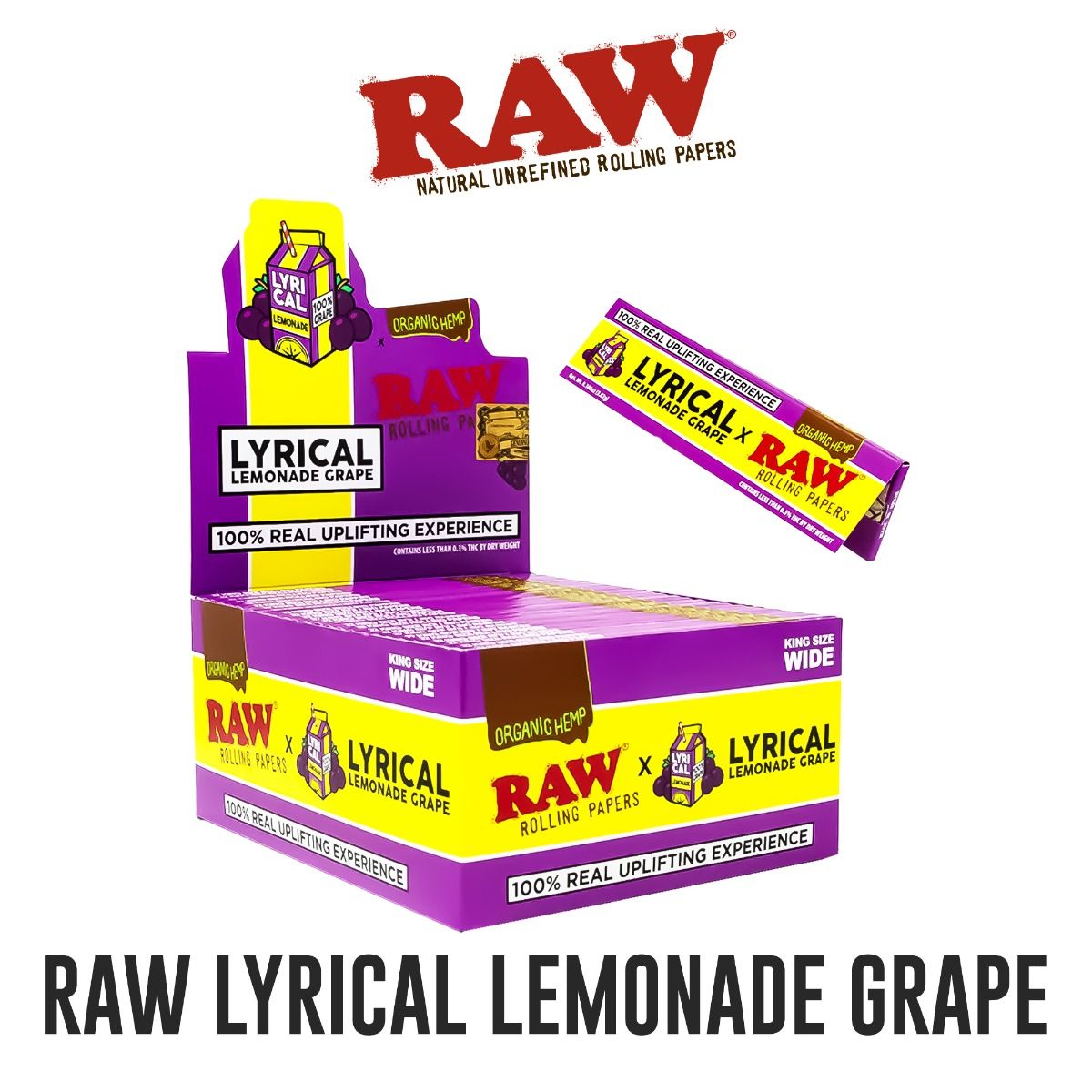 RAW | Lyrical Lemonade GRAPE Kingsize WIDE Rolling Papers | Pack of 50